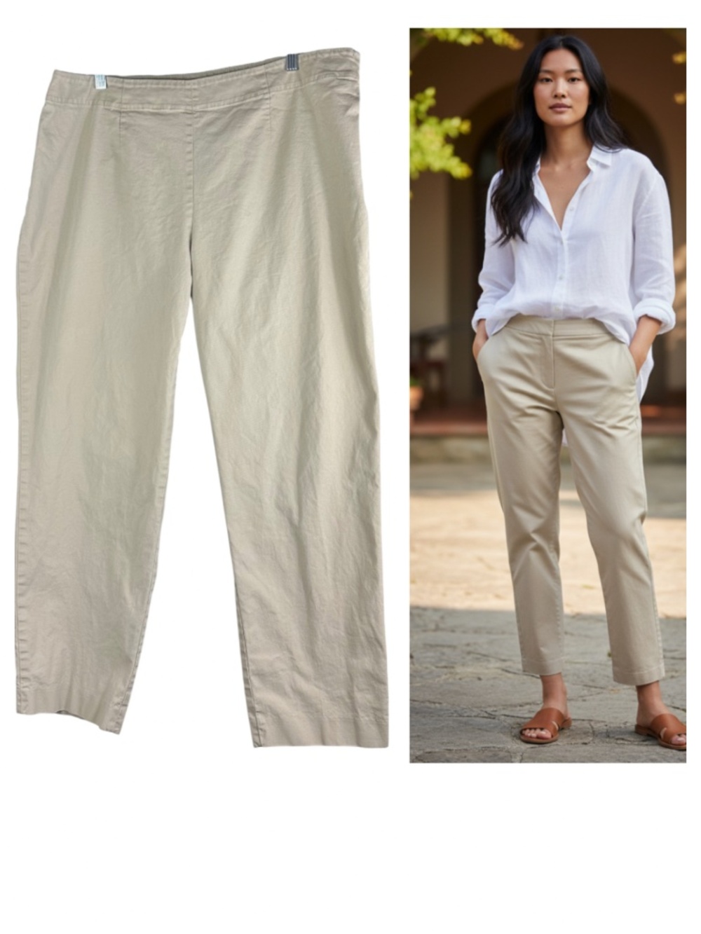 Talbots Sz 16W XL 1X Crop Ankle Pants Tan Khaki Coastal Old Money Chic!